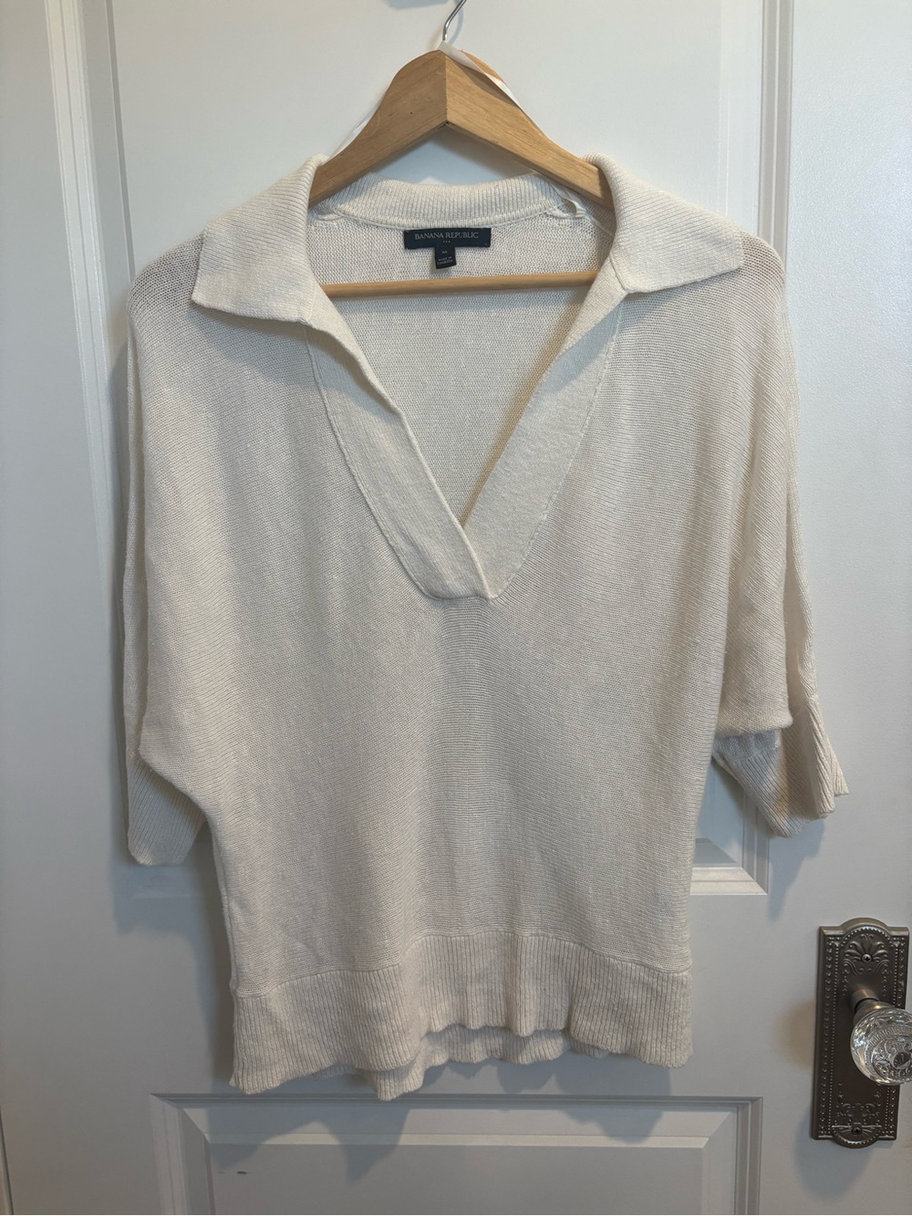 Banana Republic Ramie Dolman Sleeve V Neck Collard Shirt Size Medium